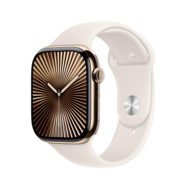 Apple Watch Series 10 (GPS + Cellular) - 46 mm - titane dor  - montre intelligente avec bande sport - fluoro lastom re - droi