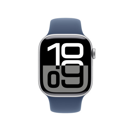 Apple Watch Series 10 (GPS) - 42 mm - aluminium argent  - montre intelligente avec bande sport - fluoro lastom re - denim - t