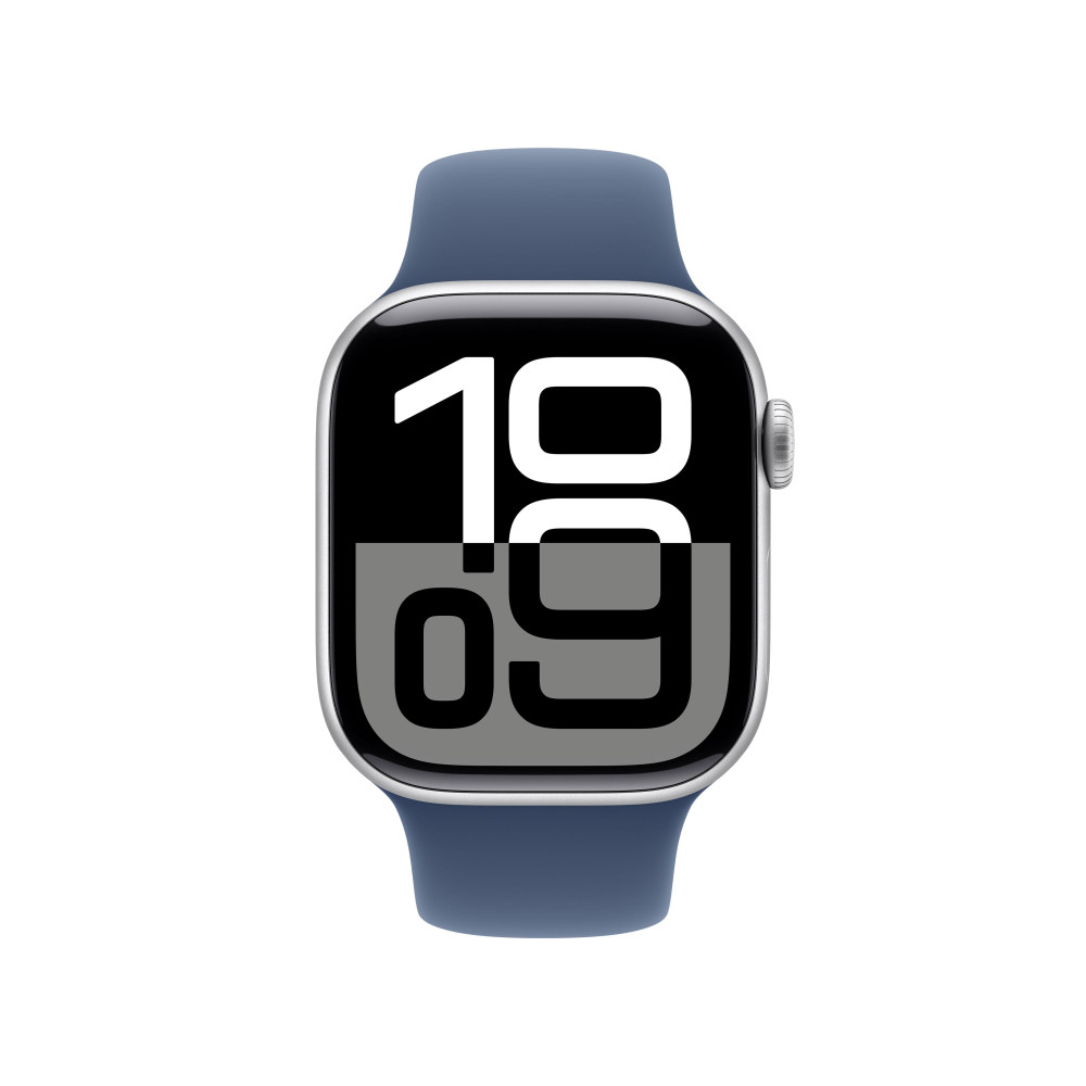 Apple Watch Series 10 (GPS) - 42 mm - aluminium argent  - montre intelligente avec bande sport - fluoro lastom re - denim - t