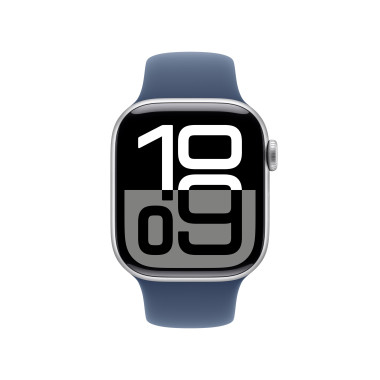 Apple Watch Series 10 (GPS) - 42 mm - aluminium argent  - montre intelligente avec bande sport - fluoro lastom re - denim - t
