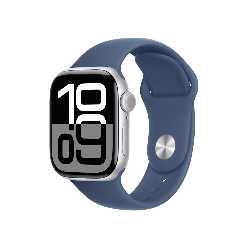 Apple Watch Series 10 (GPS) - 42 mm - aluminium argent  - montre intelligente avec bande sport - fluoro lastom re - denim - t