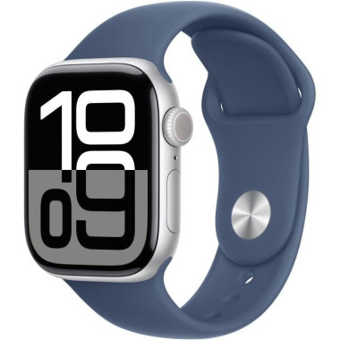 Apple Watch Series 10 (GPS) - 42 mm - aluminium argent  - montre intelligente avec bande sport - fluoro lastom re - denim - t