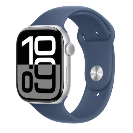 Apple Watch Series 10 (GPS) - 46 mm - aluminium argent  - montre intelligente avec bande sport - fluoro lastom re - denim - t
