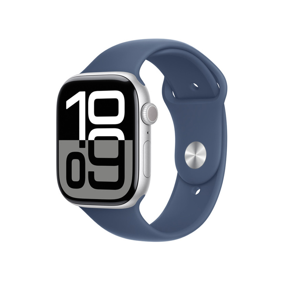 Apple Watch Series 10 (GPS) - 46 mm - aluminium argent  - montre intelligente avec bande sport - fluoro lastom re - denim - t