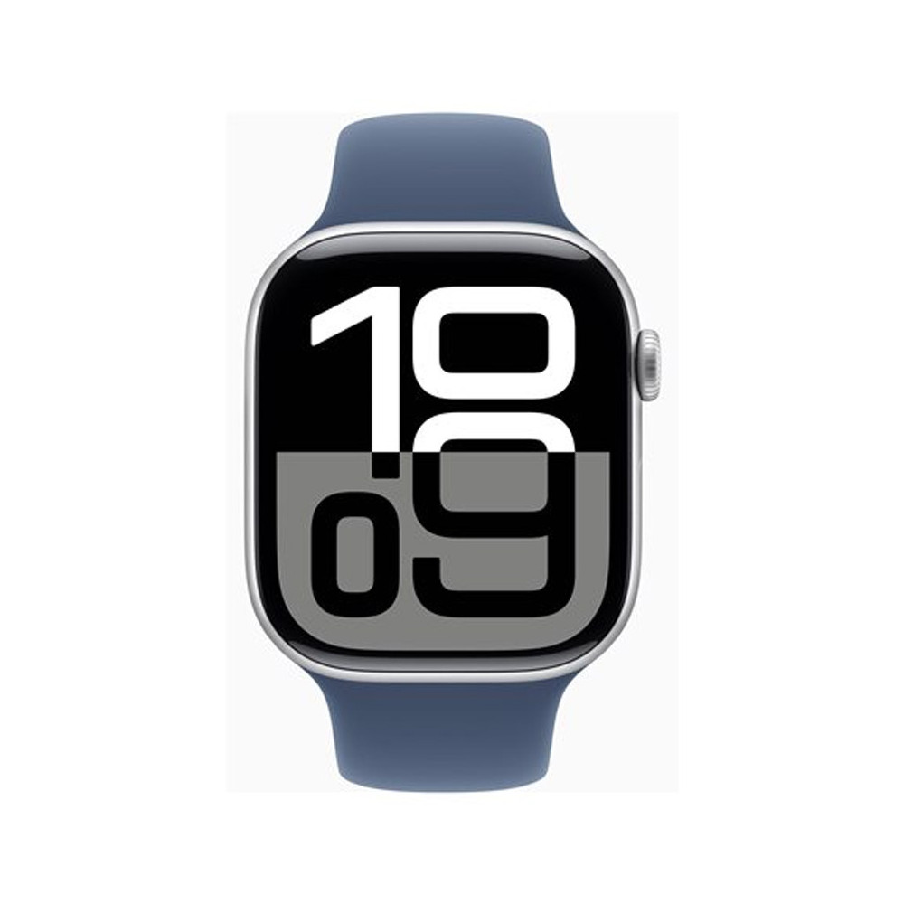 Apple Watch Series 10 (GPS) - 46 mm - aluminium argent  - montre intelligente avec bande sport - fluoro lastom re - denim - t