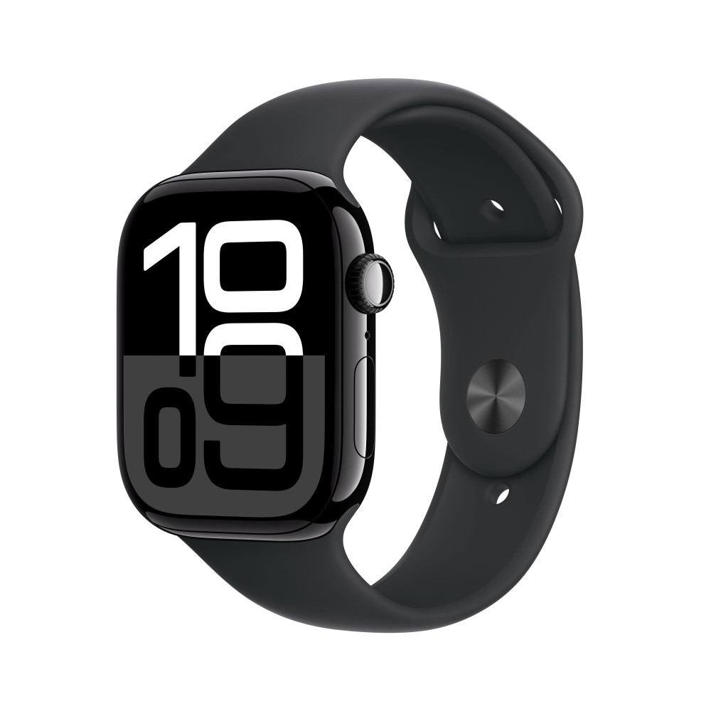 Apple Watch Series 10 (GPS) - 46 mm - aluminium noir jais - montre intelligente avec bande sport - fluoro lastom re - noir -