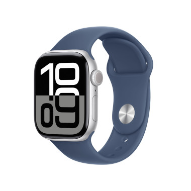 Apple Watch Series 10 (GPS) - 42 mm - aluminium argent  - montre intelligente avec bande sport - fluoro lastom re - denim - t