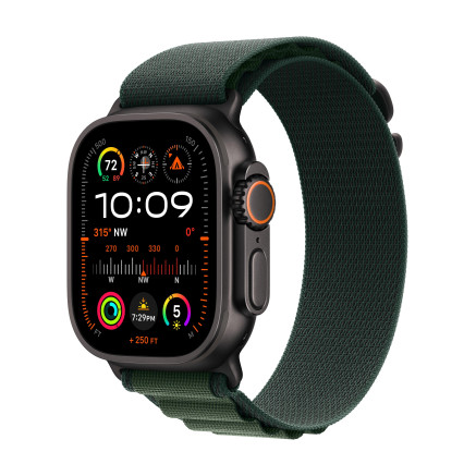 Apple Watch Ultra 2 - 49 mm - titane noir - montre intelligente avec Boucle Alpine - textile - vert fonc  - taille du bracele