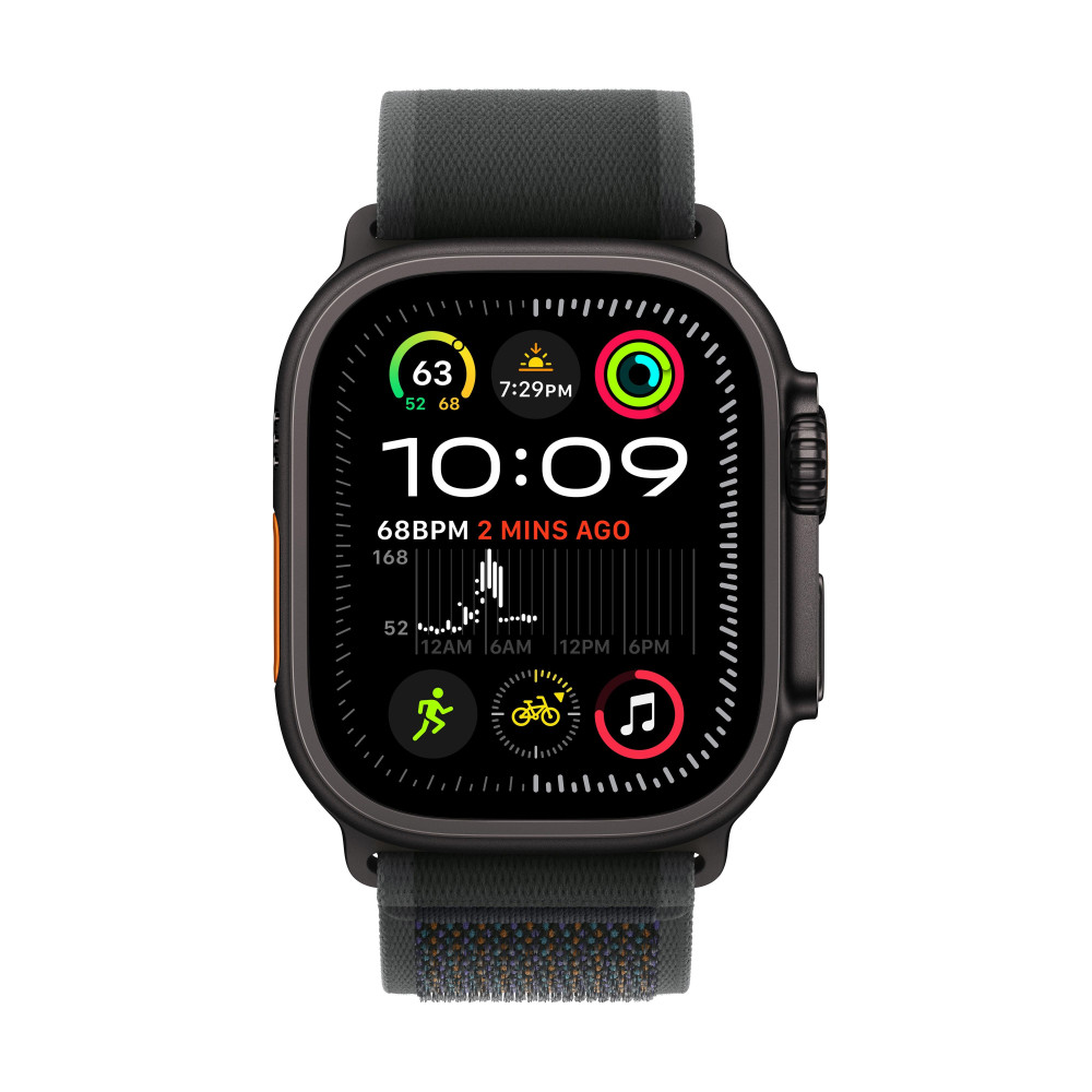 Apple Watch Ultra 2 - 49 mm - titane noir - montre intelligente avec Boucle Trail - tissage en nylon - noir - taille du brace