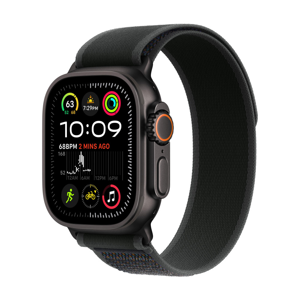 Apple Watch Ultra 2 - 49 mm - titane noir - montre intelligente avec Boucle Trail - tissage en nylon - noir - taille du brace