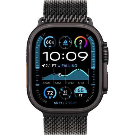 Apple Watch Ultra 2 - 49 mm - titane noir - montre intelligente avec boucle milanaise - taille du bracelet : M - 64 Go - LTE,