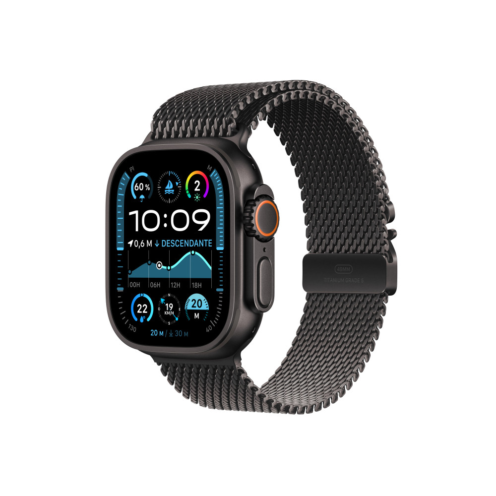 Apple Watch Ultra 2 - 49 mm - titane noir - montre intelligente avec boucle milanaise - taille du bracelet : M - 64 Go - LTE,