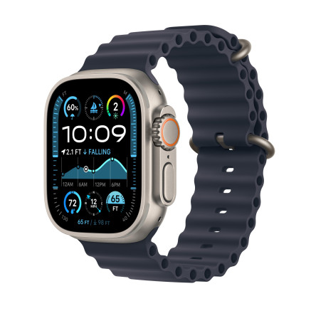 Apple Watch Ultra 2 - 49 mm - titanium naturel - montre intelligente avec Bracelet Oc an - fluoro lastom re - marine - taille