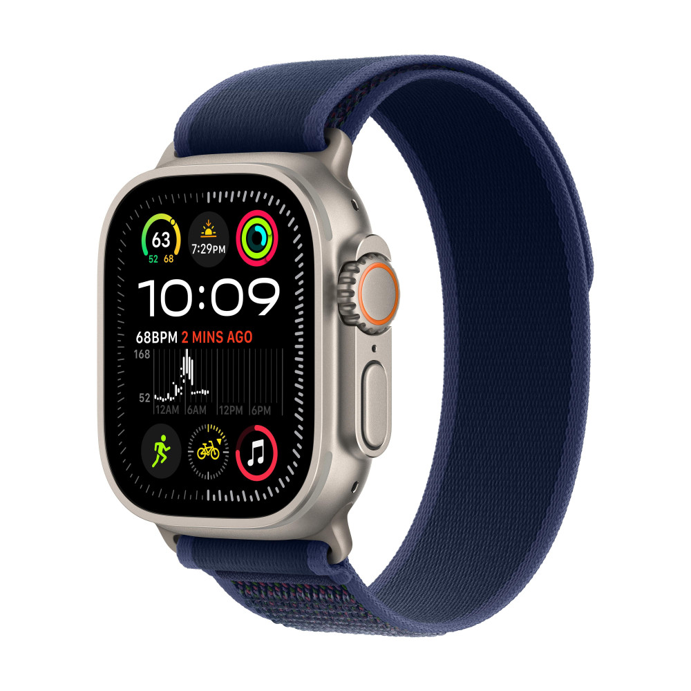 Apple Watch Ultra 2 - 49 mm - titanium naturel - montre intelligente avec Boucle Trail - tissage en nylon - bleu - taille du