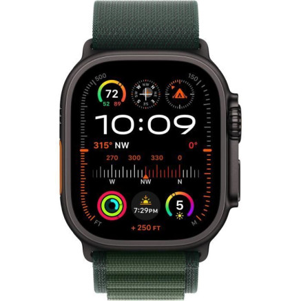 Apple Watch Ultra 2 - 49 mm - titane noir - montre intelligente avec Boucle Alpine - textile - vert fonc  - taille du bracele