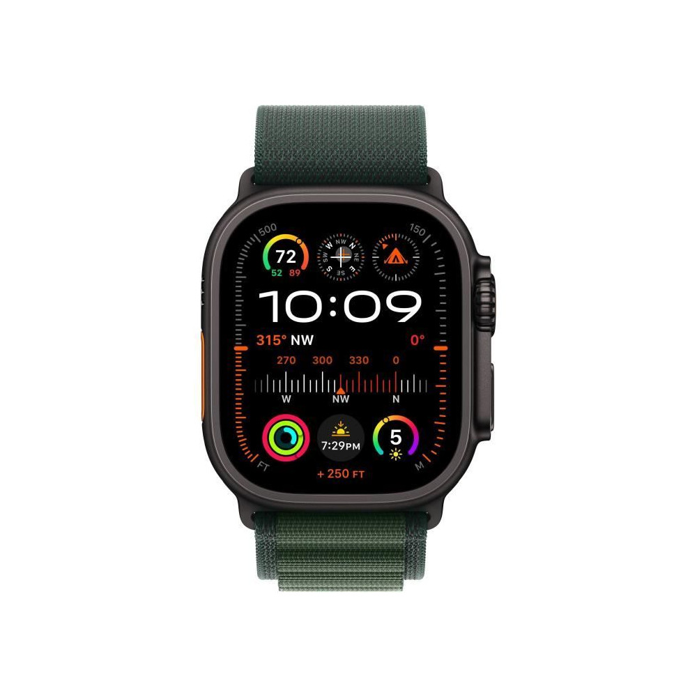 Apple Watch Ultra 2 - 49 mm - titane noir - montre intelligente avec Boucle Alpine - textile - vert fonc  - taille du bracele