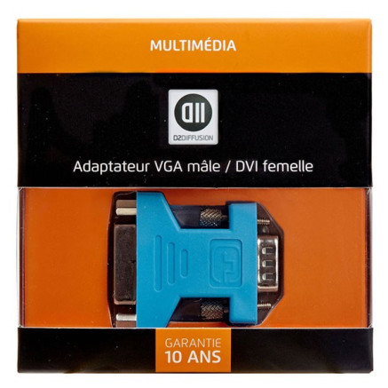 D2 Diffusion D2ADPVGAMDVIF changeur de genre de câble VGA DVI Bleu