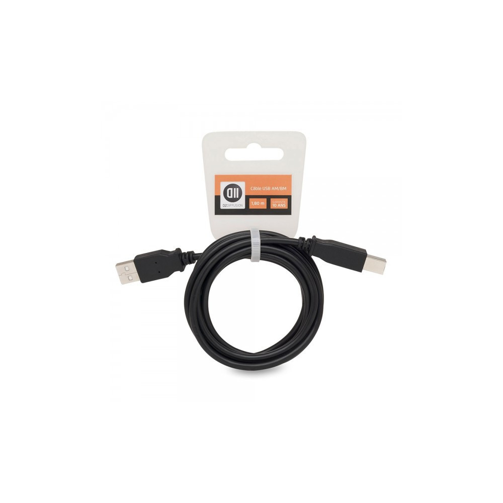 D2 Diffusion 2.0 A mâle B mâle 1.80 m Accroche cavalier câble USB USB 2.0 1,8 m USB A USB B Noir D2 Diffusion 2.0 A mâle B mâle 1.80 m Accroche cavalier câble USB USB 2.0 1,8 m USB A USB B Noir