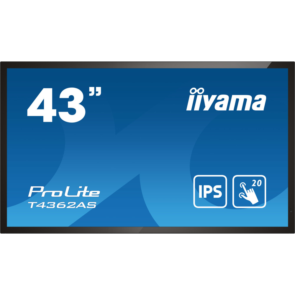 iiyama T4362AS-B1 affichage de messages Écran plat interactif 108 cm (42.5") IPS 500 cd m² 4K Ultra HD Noir Écran tactile iiyama T4362AS-B1 affichage de messages Écran plat interactif 108 cm (42.5") IPS 500 cd m² 4K Ultra HD Noir Écran tactile