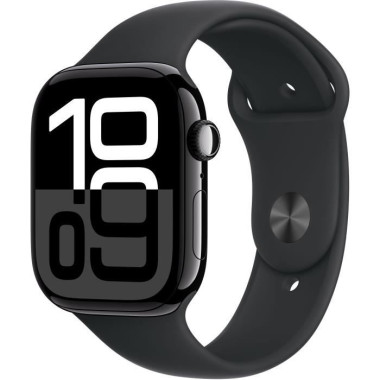 Apple Watch Series 10 (GPS) - 46 mm - aluminium noir jais - montre intelligente avec bande sport - fluoro lastom re - noir -
