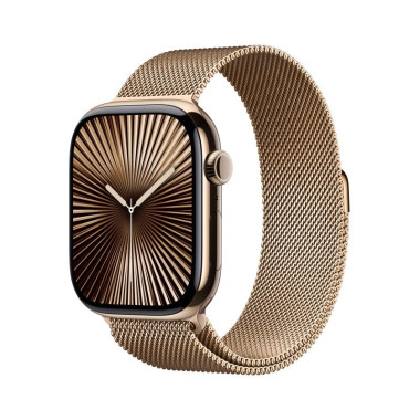 Apple Watch Series 10 (GPS + Cellular) - 46 mm - titane dor  - montre intelligente avec boucle milanaise - maille en acier in