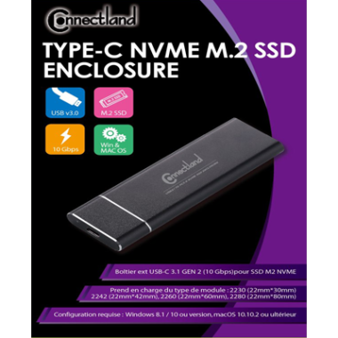 CONBT034924 Connectland BOITIER USB3.1 NVMe PCIe M2 SSD Type C