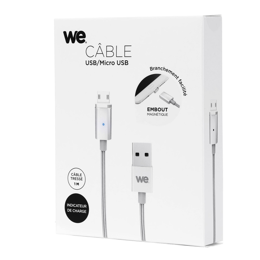 WE WEUSBMICROMAG100A câble USB 1 m USB A Micro-USB A Argent