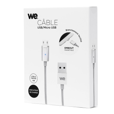WE WEUSBMICROMAG100A câble USB 1 m USB A Micro-USB A Argent