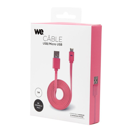 WE WEUSBMICROPLREV100F câble USB USB 2.0 1 m USB A Micro-USB B Rose