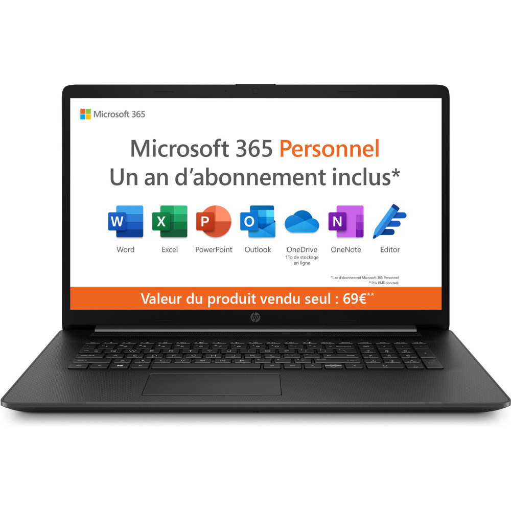 HP 17-cp0299nf AMD Ryzen™ 5 5500U Ordinateur portable 43,9 cm (17.3") Full HD 8 Go DDR4-SDRAM 512 Go SSD Wi-Fi 5 (802.11ac)