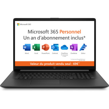 HP 17-cp0299nf AMD Ryzen™ 5 5500U Ordinateur portable 43,9 cm (17.3") Full HD 8 Go DDR4-SDRAM 512 Go SSD Wi-Fi 5 (802.11ac)