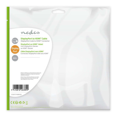 Nedis CCGP37100BK30 câble vidéo et adaptateur 3 m HDMI Type A (Standard) DisplayPort Noir