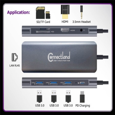 CONAEX36251 0301658 - ADAPTAEUR USB TYPE C VERS HDMI ,RJ45 ,SD,TF,AUDIO, PD ,USB-A/F 3.0.x 3
