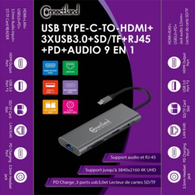 CONAEX36251 0301658 - ADAPTAEUR USB TYPE C VERS HDMI ,RJ45 ,SD,TF,AUDIO, PD ,USB-A/F 3.0.x 3