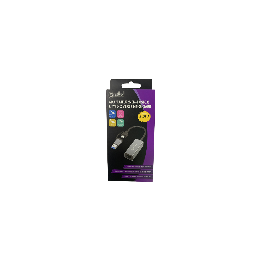 CONUS042505 Adaptateur USB type C/USB-A 3.1 vers RJ45 (8P8C) Femelle