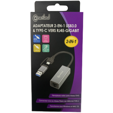 CONUS042505 Adaptateur USB type C/USB-A 3.1 vers RJ45 (8P8C) Femelle