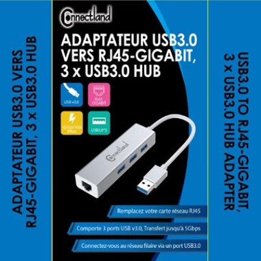 CON00046342 Adaptateur USB3 vers RJ45 GbE +HUB 3p USB3.0 ALU
