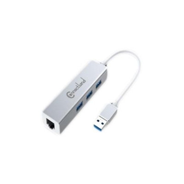 CON00046342 Adaptateur USB3 vers RJ45 GbE +HUB 3p USB3.0 ALU