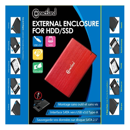 CONBT040253 1908125 Boîtier externe 2.5p SATA USB 3.0 Alu sans vis Rouge