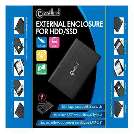 CONBT036506 1908127 Boîtier externe 2.5p SATA USB 3.0 Alu sans vis Noir