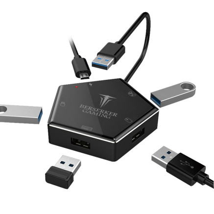 BER00046360 Convertisseur 4 ports usb 3.0 pour  N-Switch-PS5/4/3 / Xbox-one Hermod noir