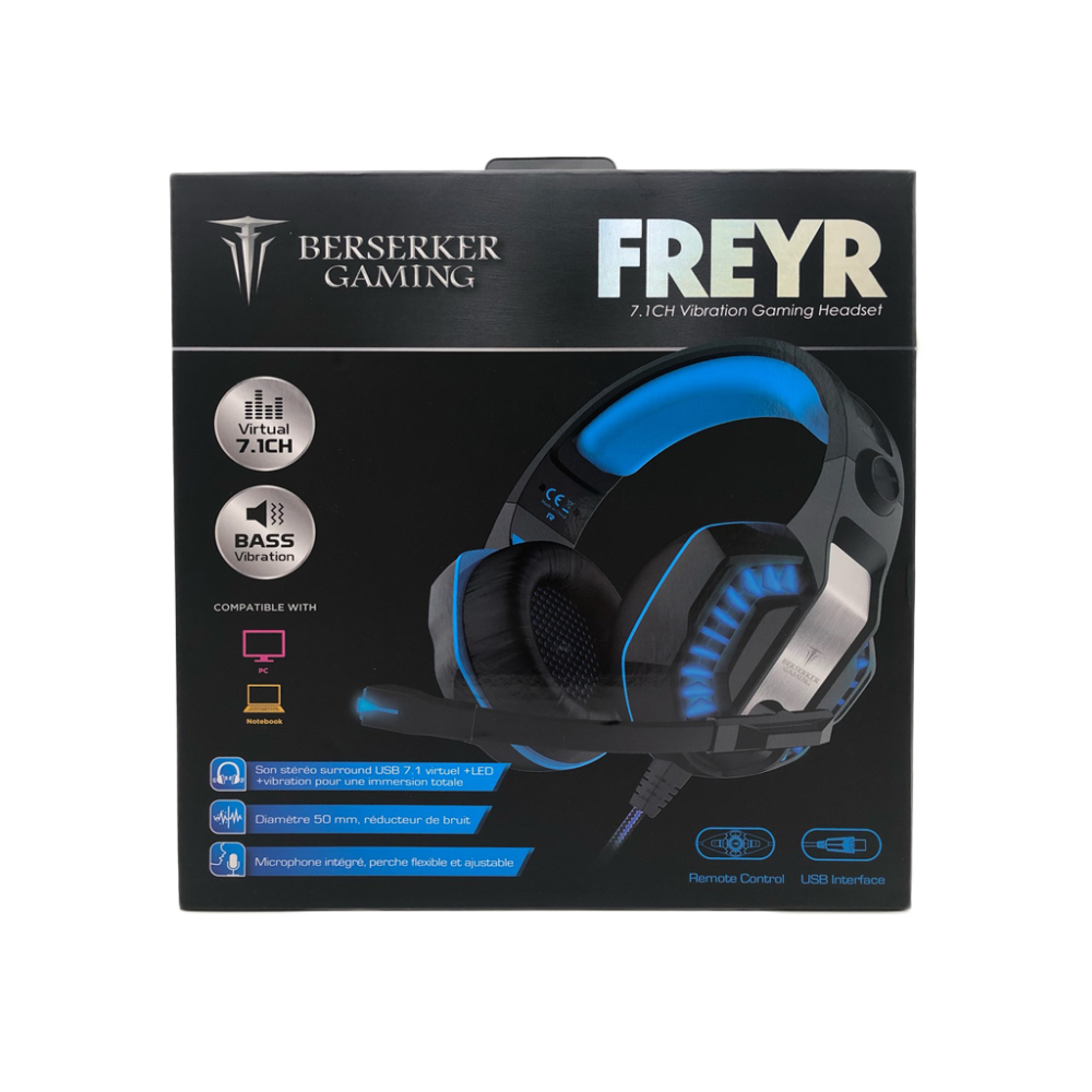 BERMI032650 CASQUE 50mm GAMING FREYR JACK 2X3.5 MM+ USB/LED BLACK/BLUE,compatible PC, tablet