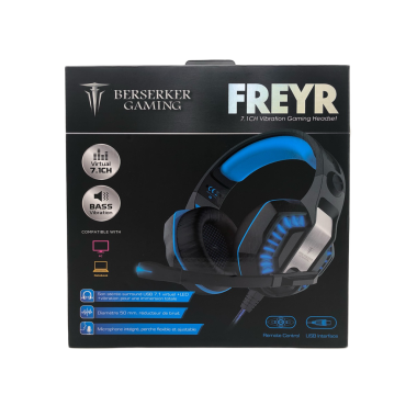 BERMI032650 CASQUE 50mm GAMING FREYR JACK 2X3.5 MM+ USB/LED BLACK/BLUE,compatible PC, tablet