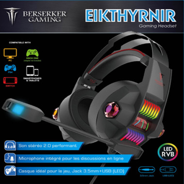 BERMI036956 0915172 CASQUE 40mm GAMING EIKTHYRNIR-CHROMA-RGB Jack/USB(LED)
