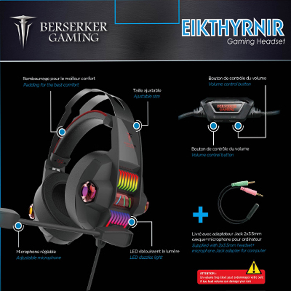BERMI036956 0915172 CASQUE 40mm GAMING EIKTHYRNIR-CHROMA-RGB Jack/USB(LED)
