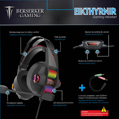 BERMI036956 0915172 CASQUE 40mm GAMING EIKTHYRNIR-CHROMA-RGB Jack/USB(LED)