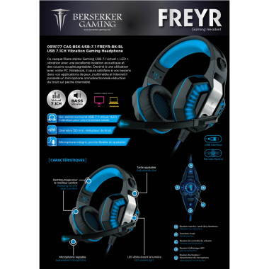 BERMI032651 0915177 CASQUE 50mm GAMING FREYR USB 7.1  AVEC VIBRATION+LED BLACK/BLUE
