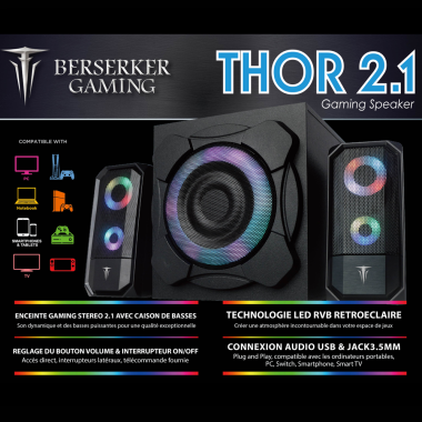 BERHP039289 Haut parleur bluetooth GAMING Thor 2.1 Black Lighting