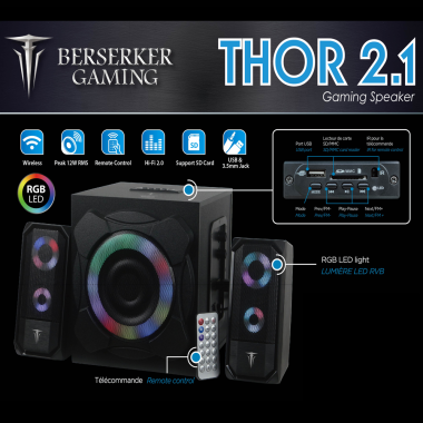 BERHP039289 Haut parleur bluetooth GAMING Thor 2.1 Black Lighting