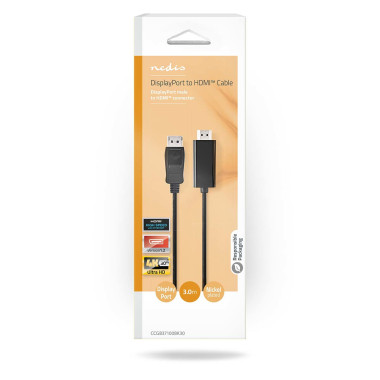 Nedis CCGB37100BK30 câble vidéo et adaptateur 3 m DisplayPort HDMI
